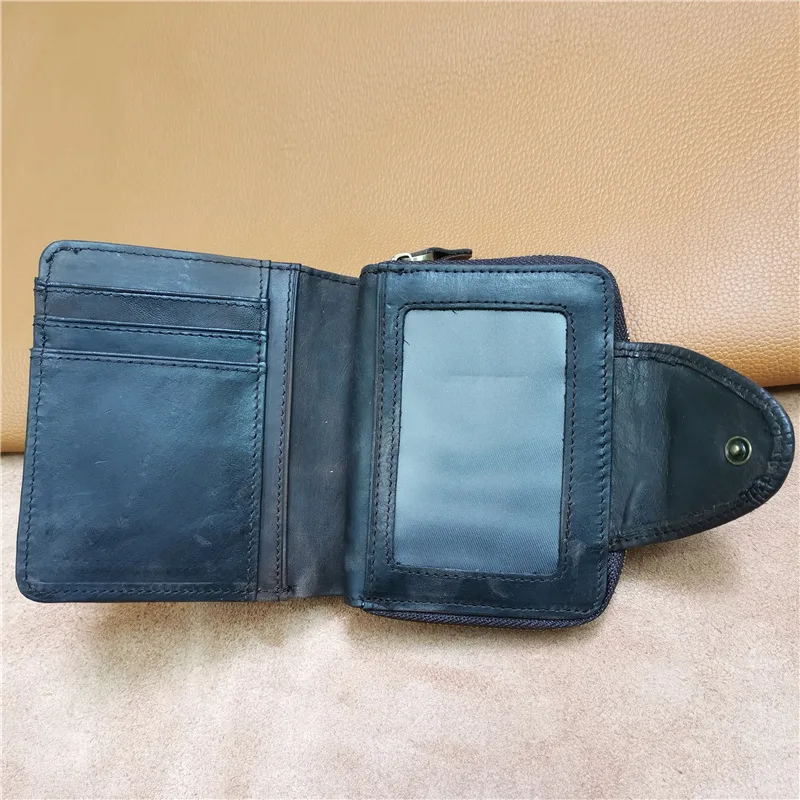 Clearance Genuine Leather Men's Wallets Small Coin Purse Zipper Short Wallet Card Holder Money Bag for Male