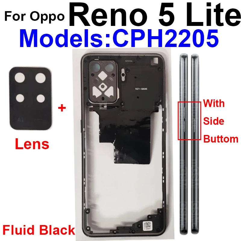 OPPO Reno 5 Lite용 미들 프레임 하우징 커버, 후면 커버, 배터리 도어 하우징, 렌즈 교체 부품 포함