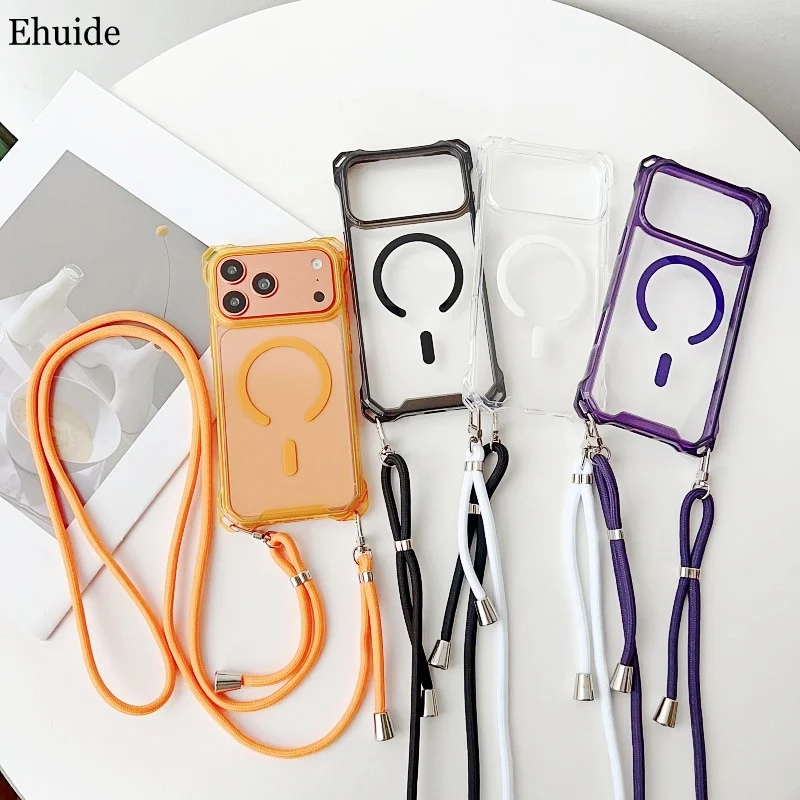 Shockproof Transparent Crossbody Strap Case with Magnetic Lanyard Cord
