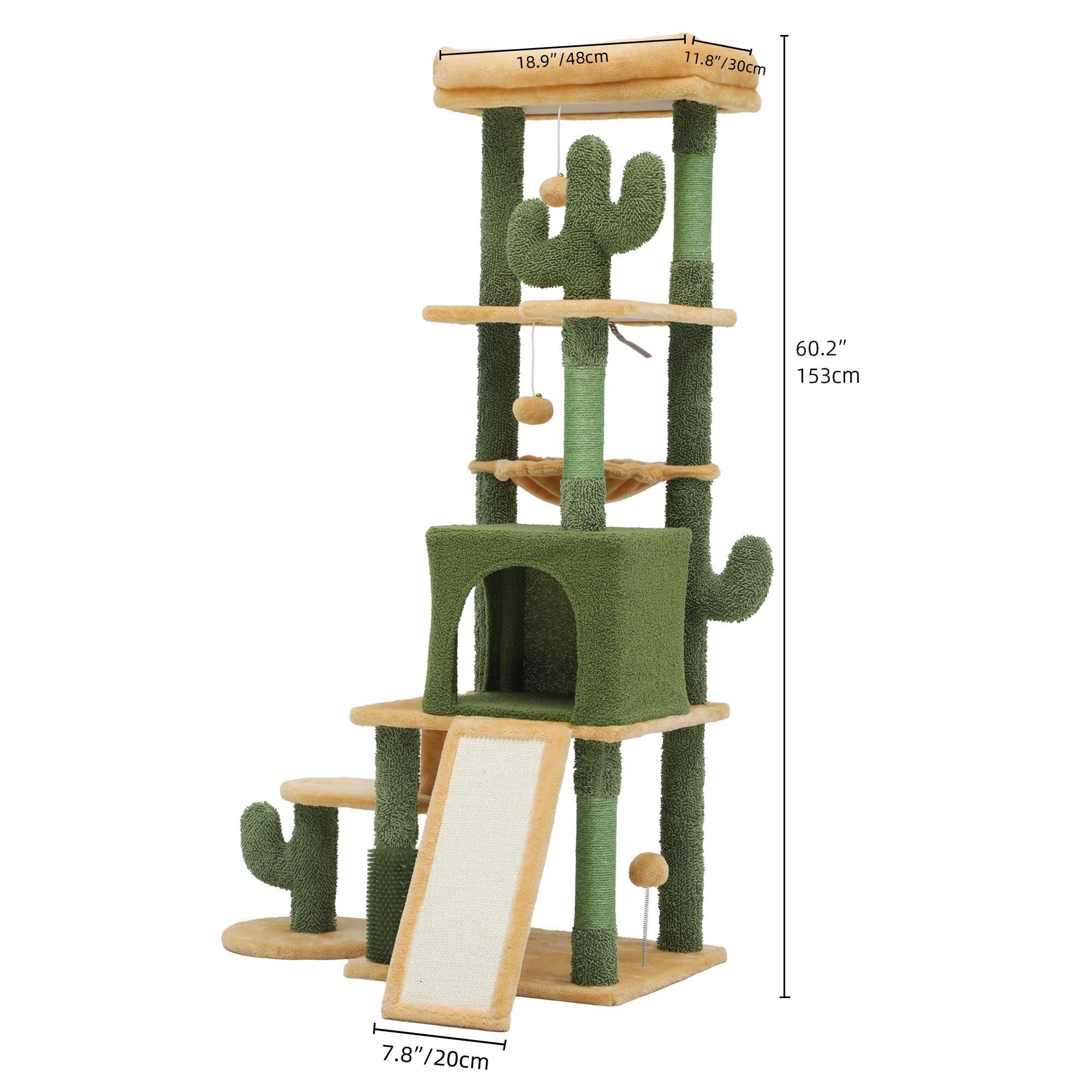 YITAHOME 153cm Cactus Cat Tree Self Grooming Brush, Indoor