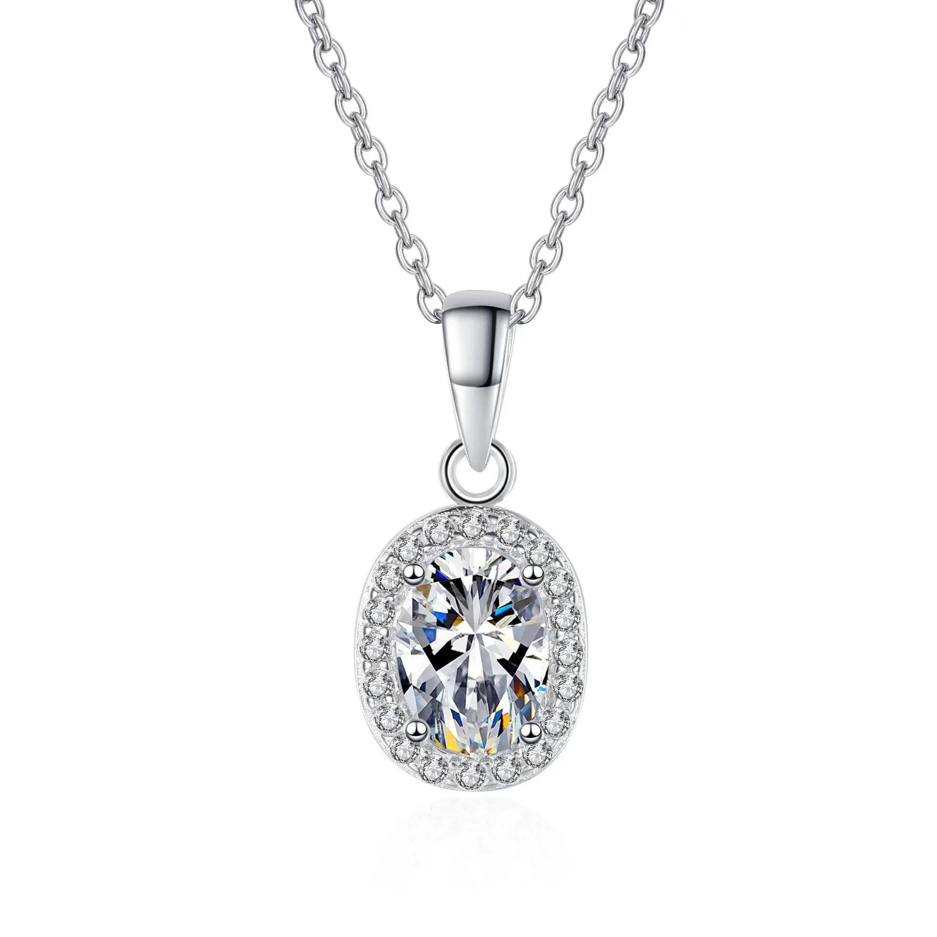 

high quality 5*7 mm 1ct VVS D color oval cut hola charm women neckalce 925 sterling silver jewelry for wedding engagement