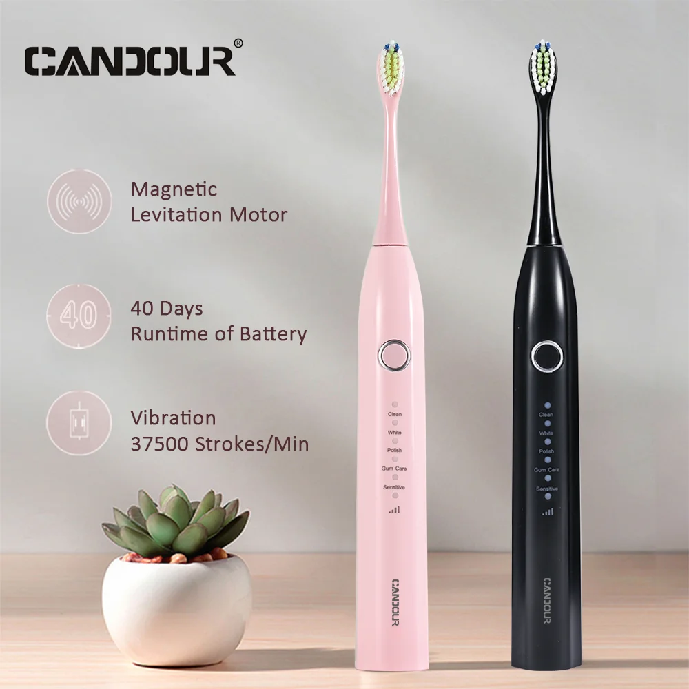Candour Cd-5166 Spazzolino Sonico Spazzolino Elettrico Automatico Per Adulti Ricaricabile Con Spazzolino Da Denti Ipx8 Di Ricambio A 8 Teste