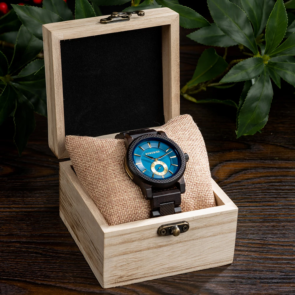 BOBOBIRD Wooden Watch Top Fashion Casual Clock Quartz Wristwatch Engraved Custom Logo Man Watches best man Gift Wood Box 6