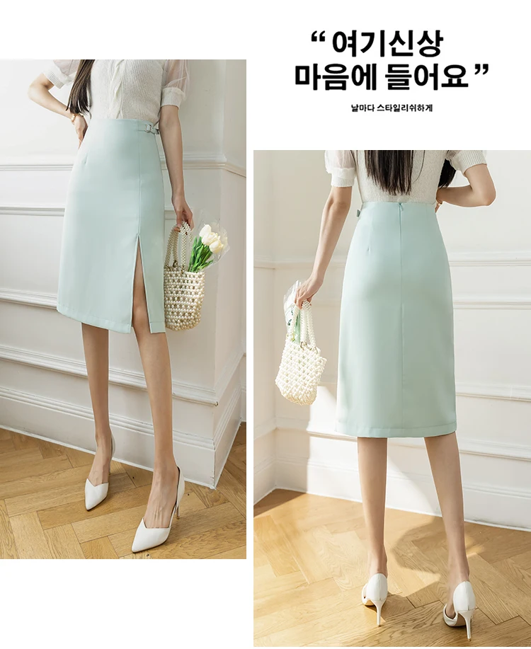 Women Sexy Knee-Length Skirt Plus Size 2022 Fashion High Waist A-line Skirt Casual Bodycon Open Split Stretch Work Skirts hoop skirt