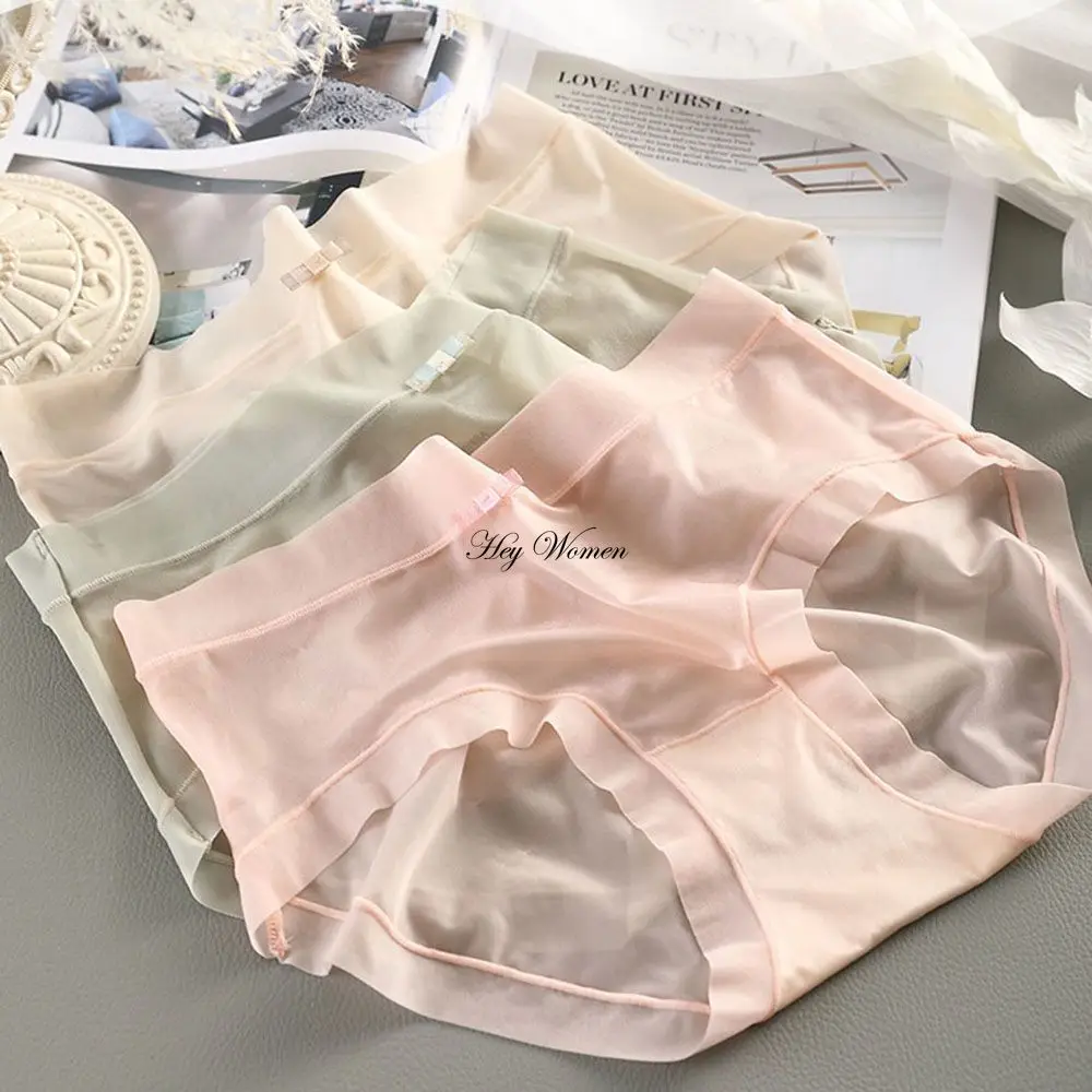 Women Panties Ice Silk Briefs Seamless Breathable Middle Rise Underpants Comfort Soft Underwear