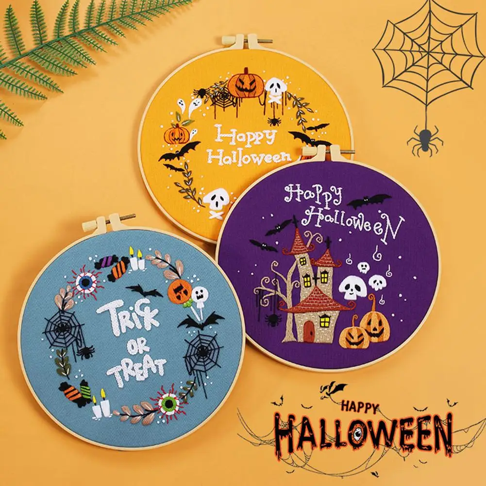 

Embroidery Kit Halloween Pattern Series Matching Embroidery Thread Needles Instruction Manuals For Craft Lover
