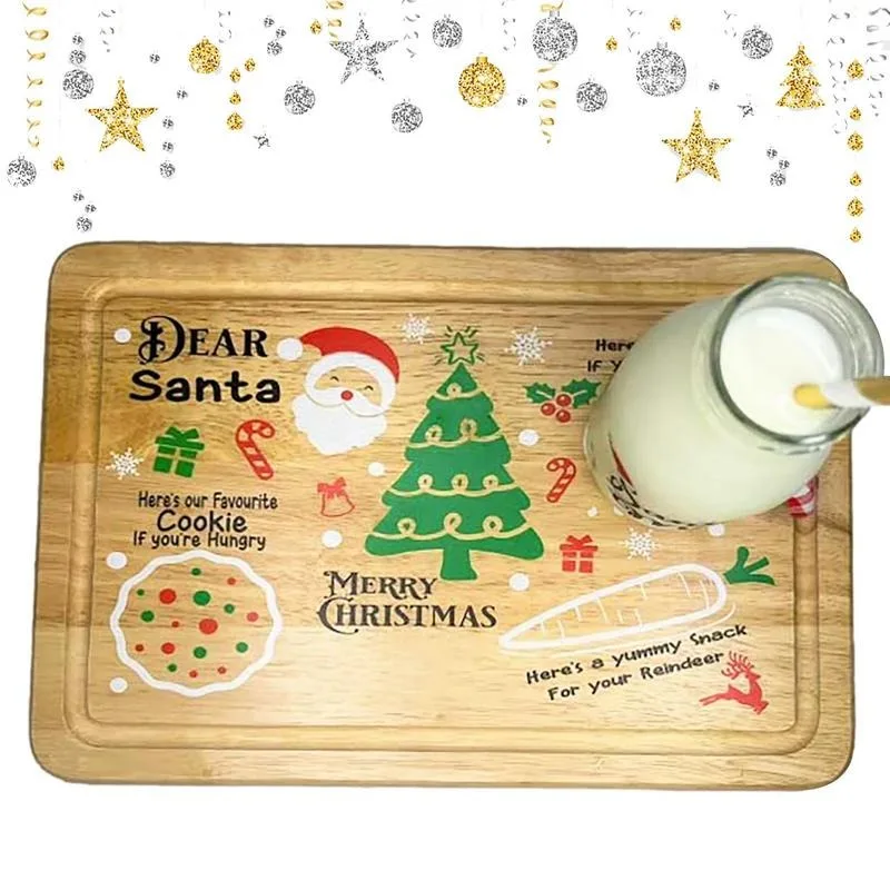 Wooden Christmas Cookie Tray Engraved Santa Snack Tray Child Christmas Gift Milk And Cookie Mat Reindeer Plate