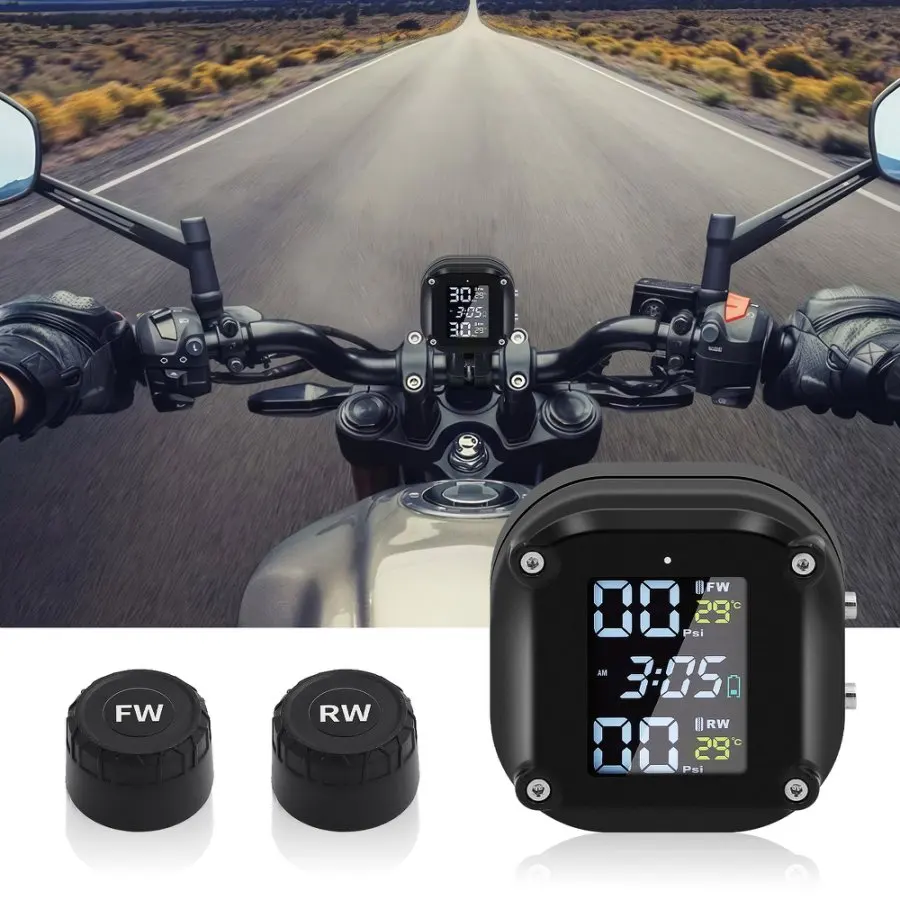 Monitor Digitale Pressione Pneumatici Moto Wireless con 2 Sensori Esterni