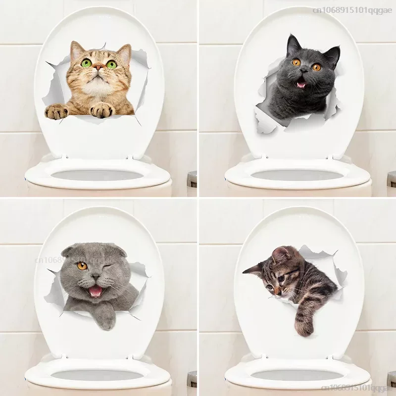 Cartoon Toilet Sticker Toilette Bagno Carta Autoadesiva Impermeabile Cat Expression Sticker Pegatinas De Gatos Para Tapas Wc