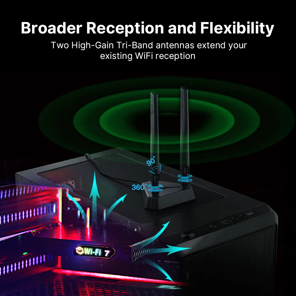 Fenvi-adaptador sem Fio Pcie para pc Wi-fi Bluetooth 5.4 802.11be Luz Rgb Placa de Rede Tri Band 6g 5g 2.4g Win 10 11 Be200 - Imagem 5