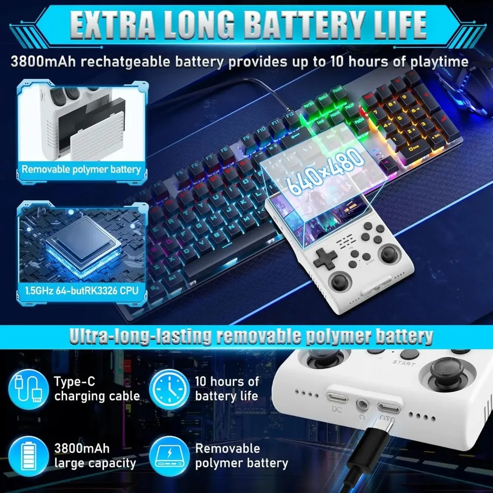 R40S Pro Retro Gaming Console 3.5-Inch IPS Screen,30000+ HD Games Handheld Game Console,3800mAh Rechargeable With 256GB_voghion.com