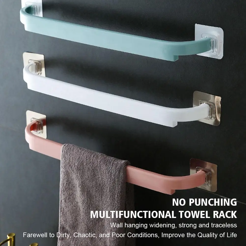Adhesive Towel Rack Bathroom Kitchens Free Punching Rail Rack Towels Hanger Holder For Kitchen Bathroom Organizer Accessories