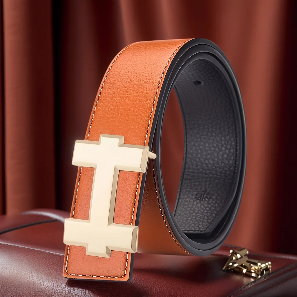 3.5cm Stylish Designer Belt with Gold and Silver Smooth Buckle