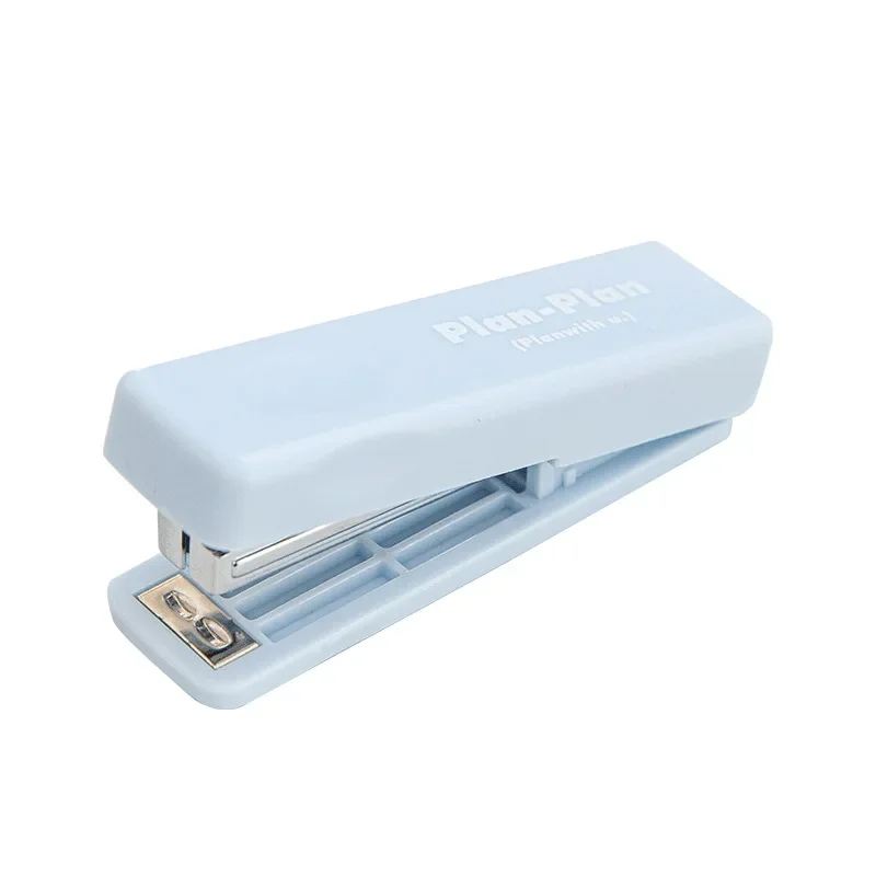 1 Set Small Stapler Staples White Blue Solid Color Bookbing for Student Mini Folding Simpliicty Stapler School office Supplies