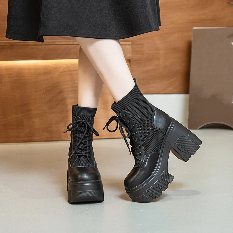 AIYUQI Women Summer Boots 2024 New Platform Net Boots Ladies Heel Height 11 cm Fashion Cool Boots Women