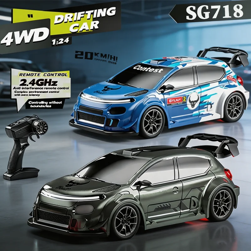 2026 신형 SG718 레이스웨이 드리프팅 RC카 4륜구동 1:24 스케일 고속 20KM/H 2.4G RC 레이싱 장난감 자동차 LED 라이트 포함 어린이 선물용