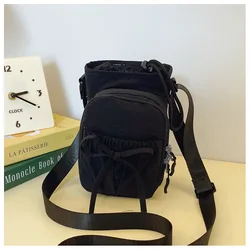 Bowknot Adjustable Drawstring Water Bottle Sling Bag (Black)