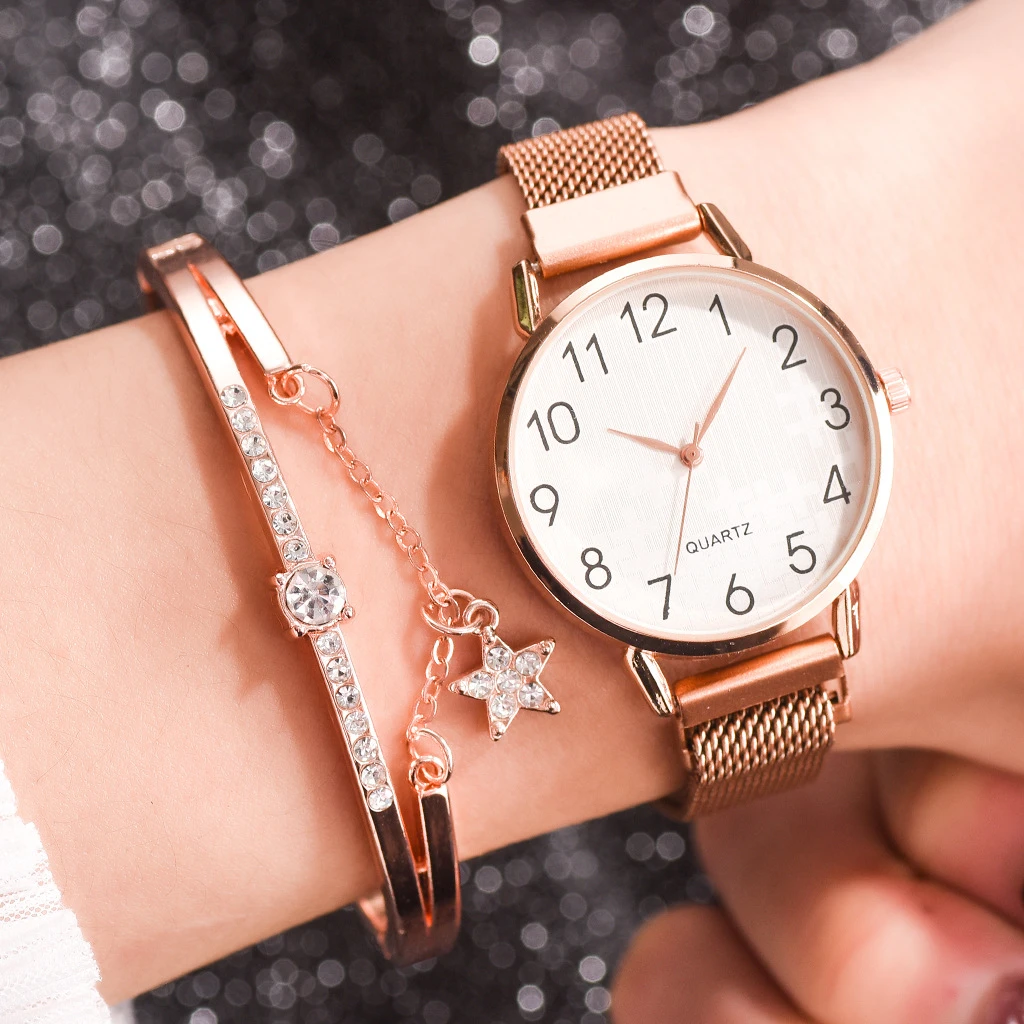 New Fashion Watch Alloy Mesh Strap Classic Ladies Bracelet Watch Set Trendy Women's Quartz Watch Reloj De Señoras