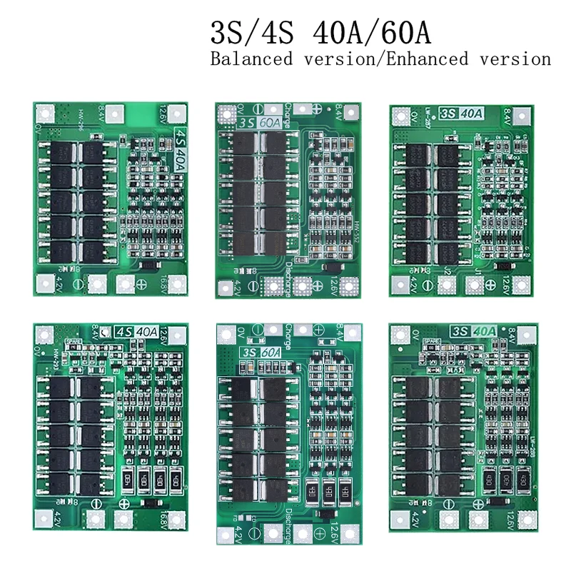 TZT 3S 4S 40A 60A Li-ion Lithium Battery Charger Protection Board 18650 BMS For Drill Motor 11.1V 12.6V/14.8V 16.8V With Balance