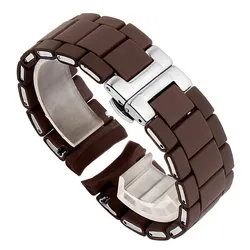 Universal Rubber Coated Steel Watch Strap in Black and White - 23mm (Brown - Silver)