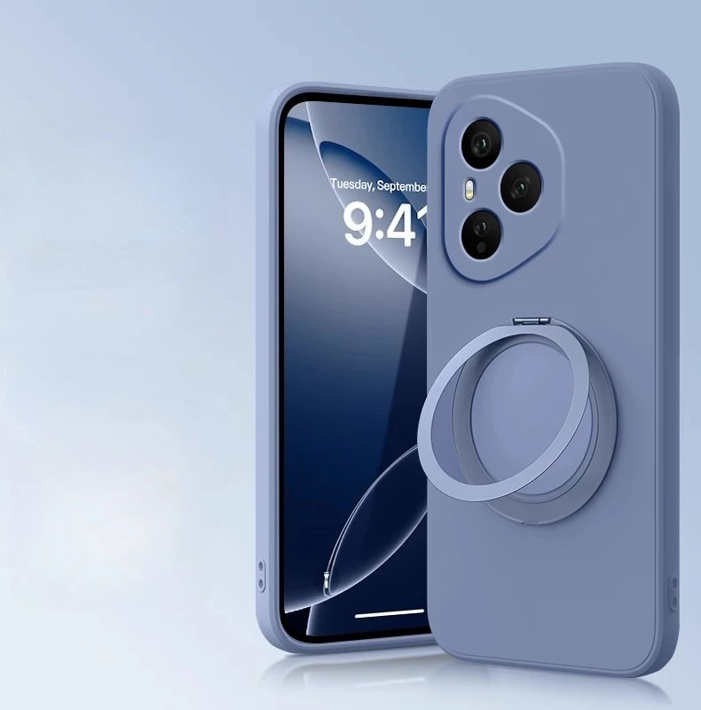 Liquid Silicone Magnetic Holder Phone Case - Matte Shockproof Soft Cover with Rotating Bracket