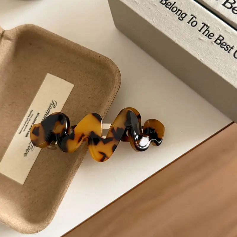 1pc Koreanischen Stil Frankreich Gold Label Unregelmäßige Kurve High-end-Feder Clip Pferdeschwanz Haar Clip – Detail 9
