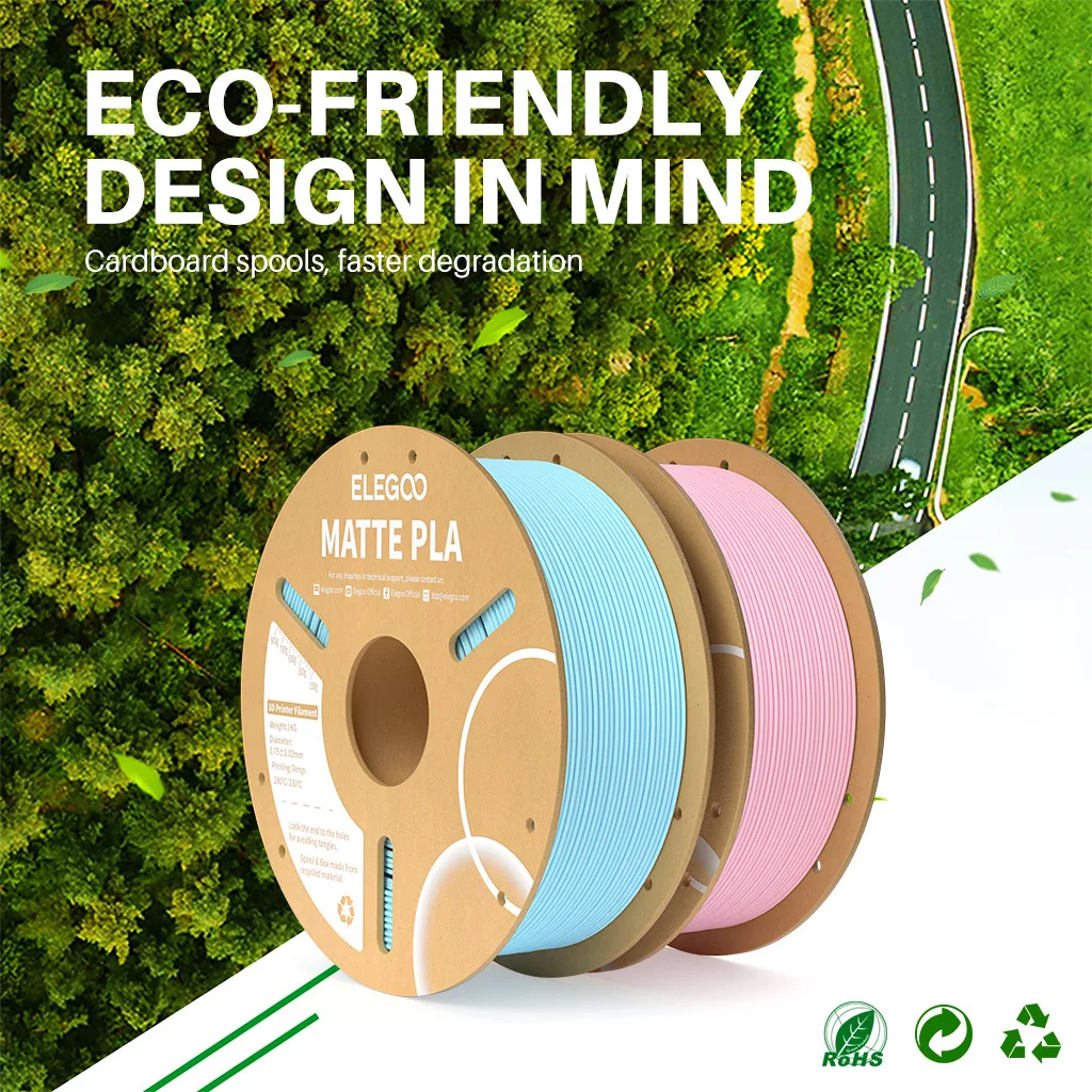ELEGOO 1 кг 1,75 мм матовая нить пла, FDM нить для 3D принтера, точность размеров +-0,02 мм, 1 кг катушка для картонного принтера (art.: 3920c8179e89a) - 3920c8179e89a