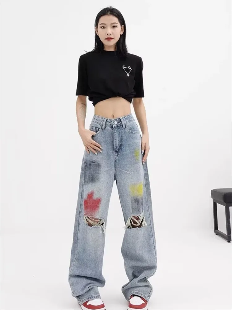 Versatile Summer Wide Leg Pants With Buttons Natural Waist  And Pants With A Flair  Genjuku Trendy Women's Blue Jeans With Holes 2 buttons car remote key shell case with 307 206 blade fit for citroen c1 c2 c3 c4 xsara picasso peugeot 307 207 407 306 406