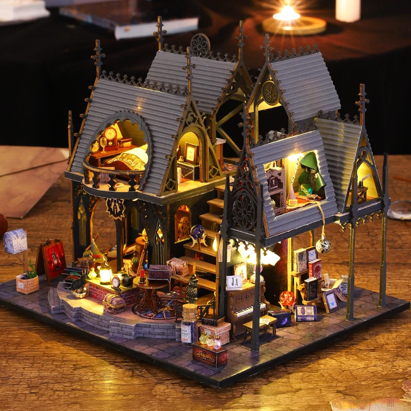 DIY Wooden Miniature Model Kit Luna Magic House Casa Doll Houses 3D Puzzle Dollhouse With Furniture Lights for Friends Gifts 5