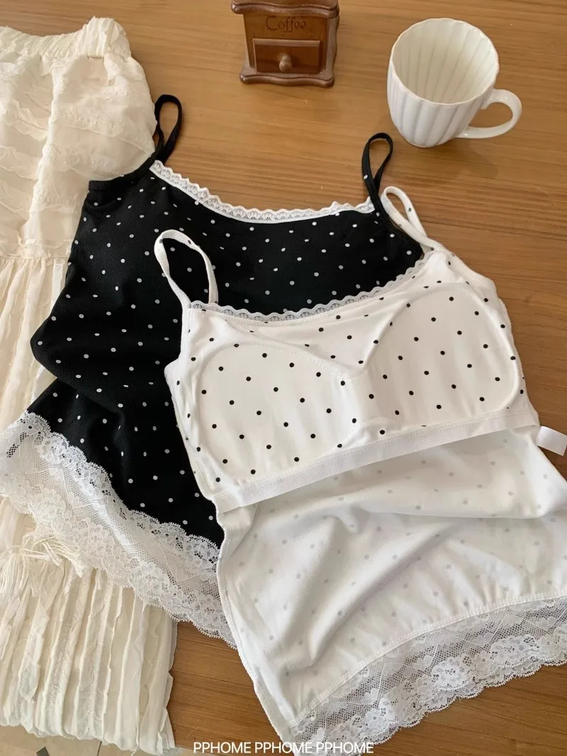 Neues, angesagtes Mädchen-Style Spitzen-Top mit Polka Dots, ärmellos, mit festem Brustpolster, als Unterwäsche oder Oberbekleidung geeignet. – Detail 16