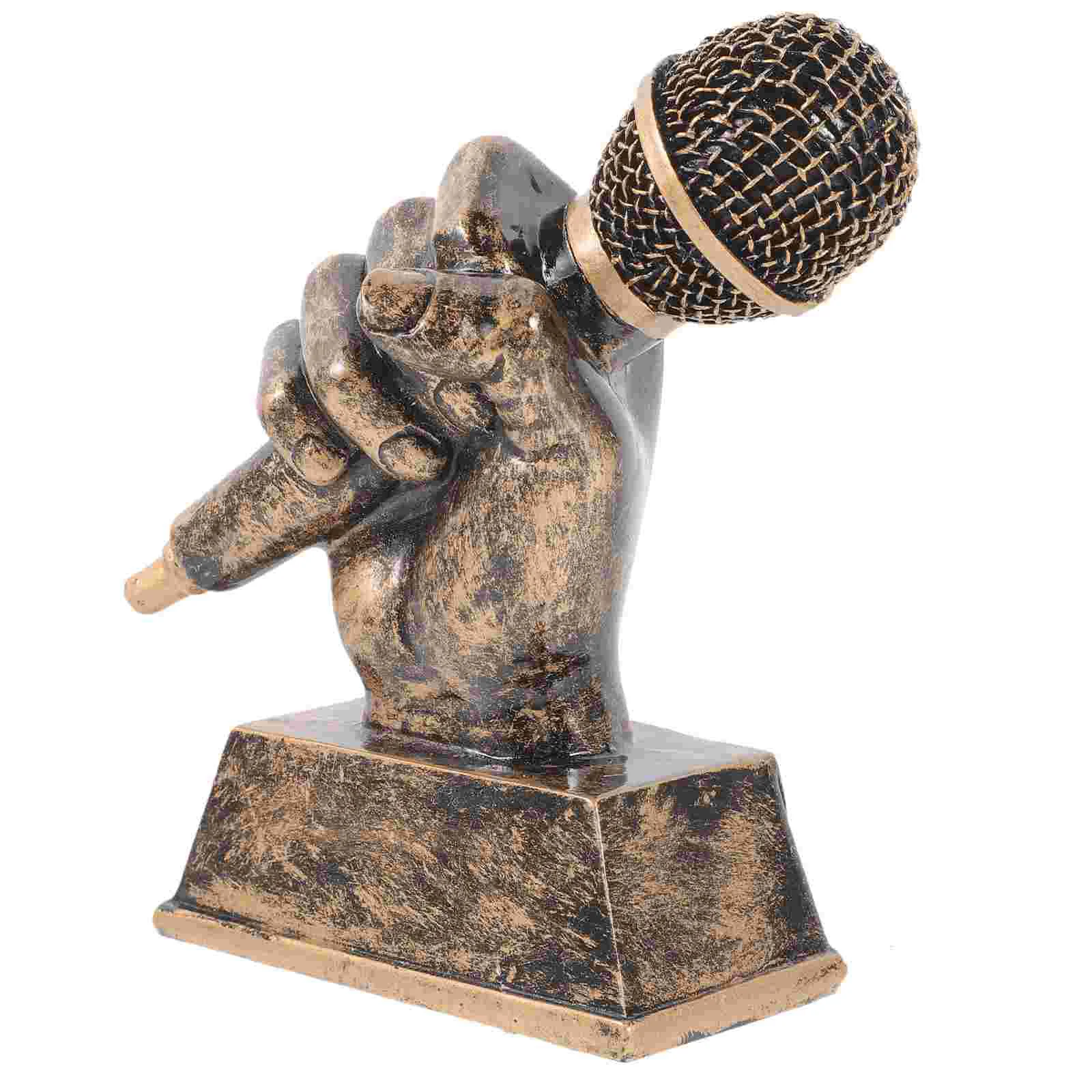 Golden Handheld Microphone Music Trophy Mini Award Trophies Singing Trophy Resin Mic Sculpture Souvenirs Team Sports