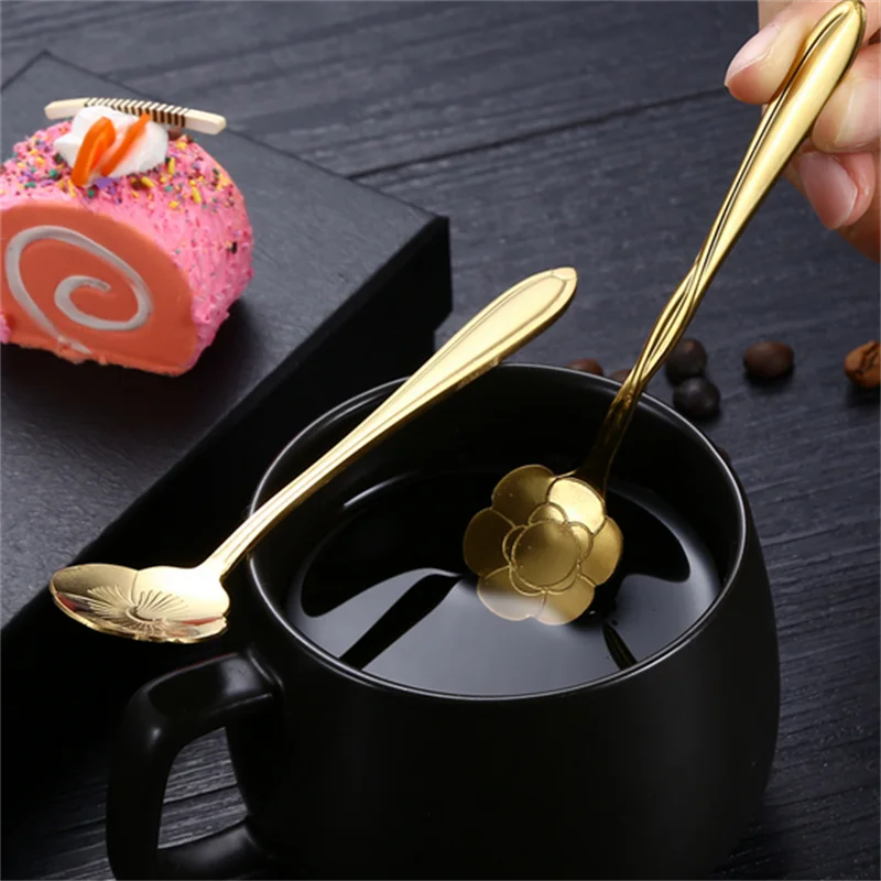 Flower Spoon Set Small Teaspoon Coffee Spoon Cute Ice Cream Dessert Silver Stainless Steel For Coffee Tea 2/8Pcs stainless steel spoon tea spoon