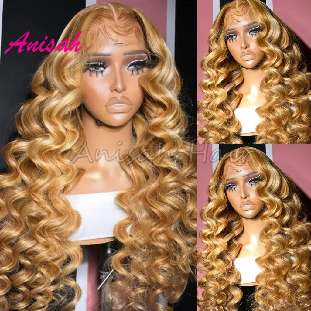 

Brazilian Virgin Hair Lace Front Loose Wave Wig Human Hair Transparent Hightlight Lace Front Wigs For Women