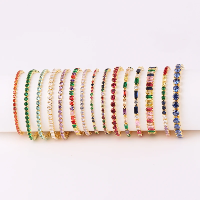 Verstelbare Multicolor Tennis Armbanden Voor Dames Dames Bruiloft Regenboog Kleurrijke Zirkoon Bedelarmband Handketting Koreaanse Sieraden