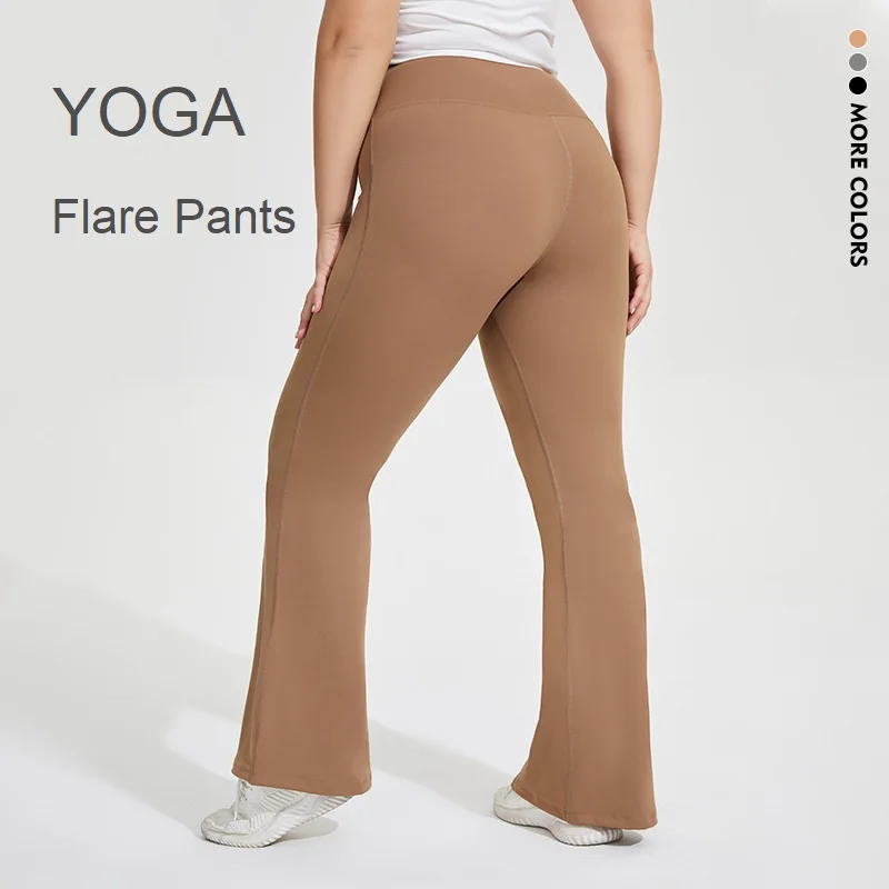 Women Large Size Yoga Flare Pants Nude Feel High Stretch Hip Lift Fitness Pants Plus Size Casual Yoga Pants KK192