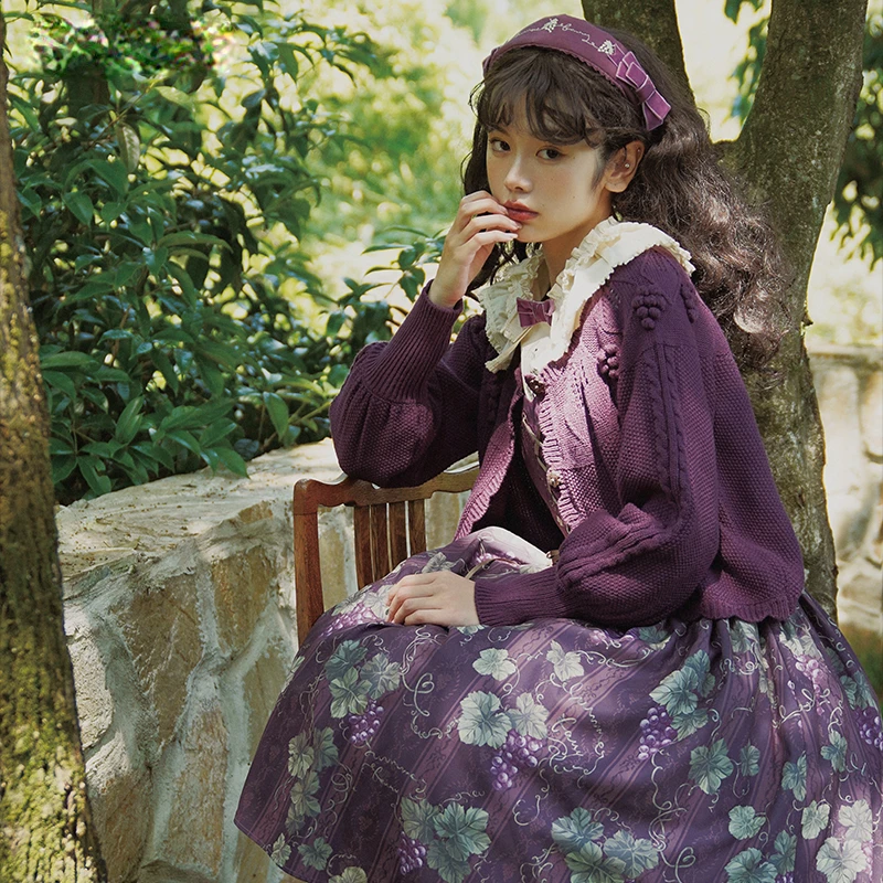 Victorian Gothic Lolita Jsk Dress Vintage Elegant Women Christmas Purple Grape Print Princess Dresses Girls Kawaii Cute Vestidos lolita dress lolita suspender dress suspender dress lolita skirt gothic gowns