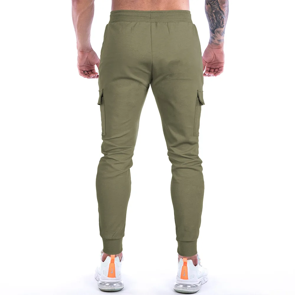 Muscle exercise solid color fitness leggings work clothes sanitary cargo pants men joggers