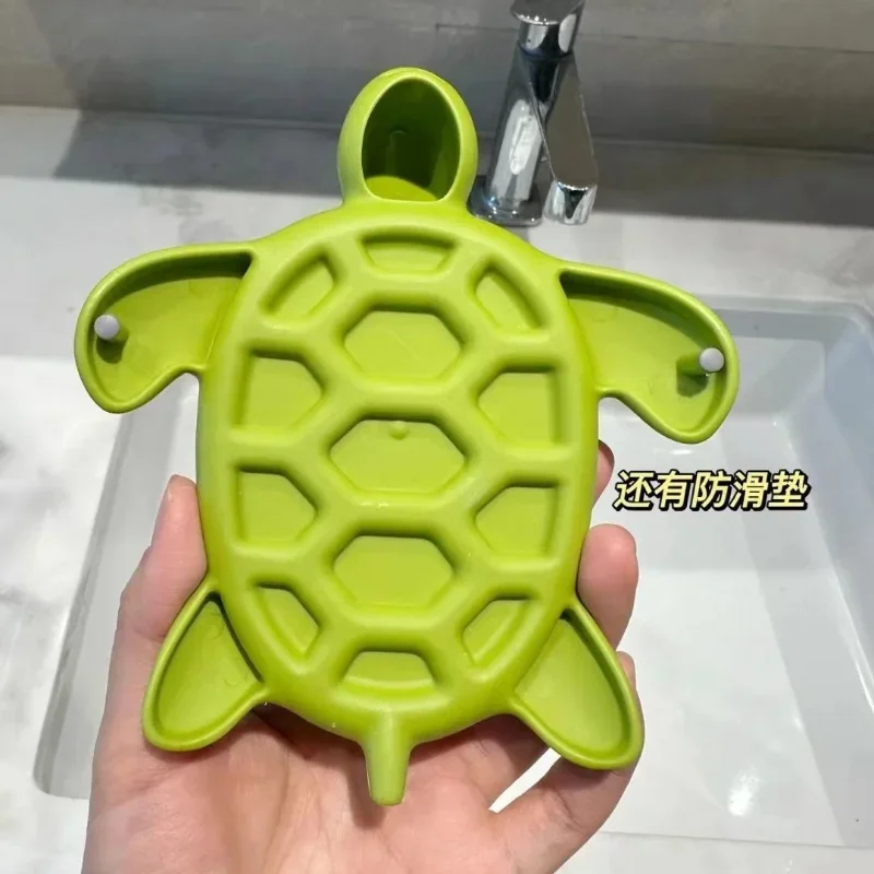 Cute Sea Turtle Shape Silicone Soap Holder Home Installation-free Soap Storage Rack Soap Organizer Case Box Bathroom Accessories