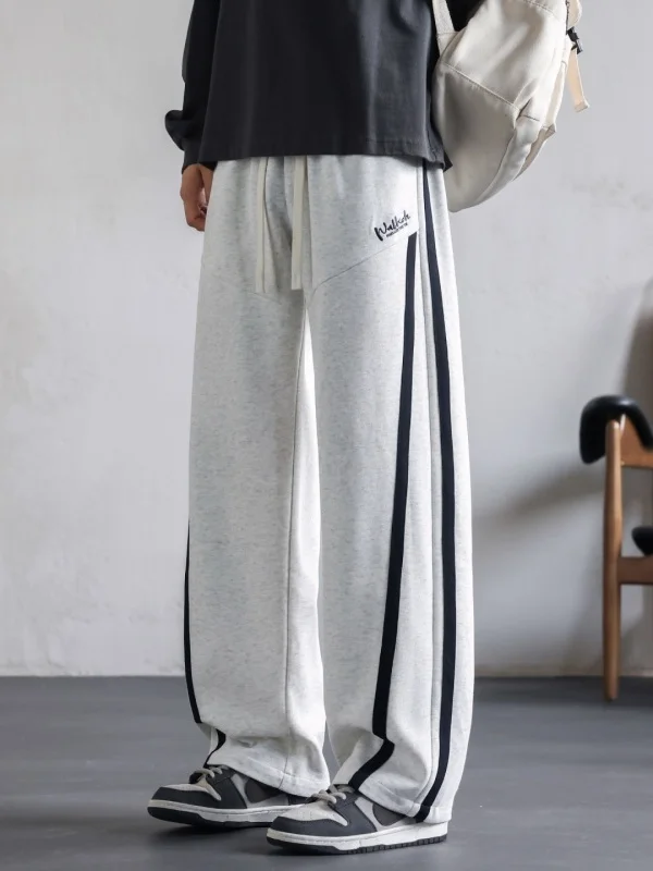 Spring Autumn Men's Loose Straight Leg Sports Pants Trendy Large Size Boys Sweatpants Casual Comfortable Polyester Fiber