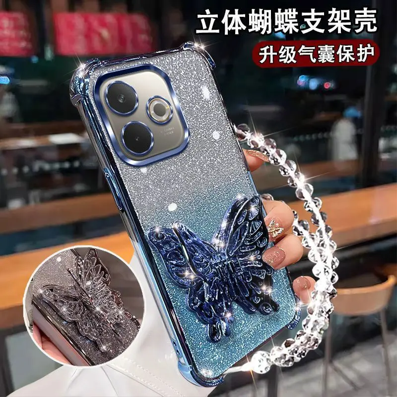 Gradient Glitter Butterfly Wrist Chain Holder Stand Shockproof Case