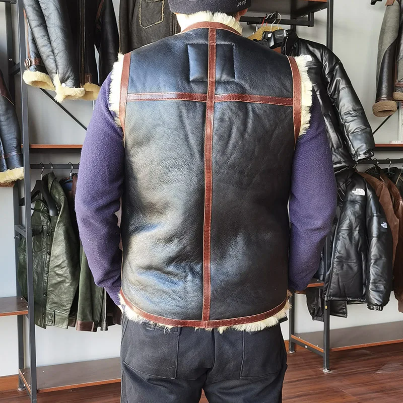 winter cold warm C3 fur one vest men women couple models round neck horse leather pockets leather strips sheepskin merino vests 2
