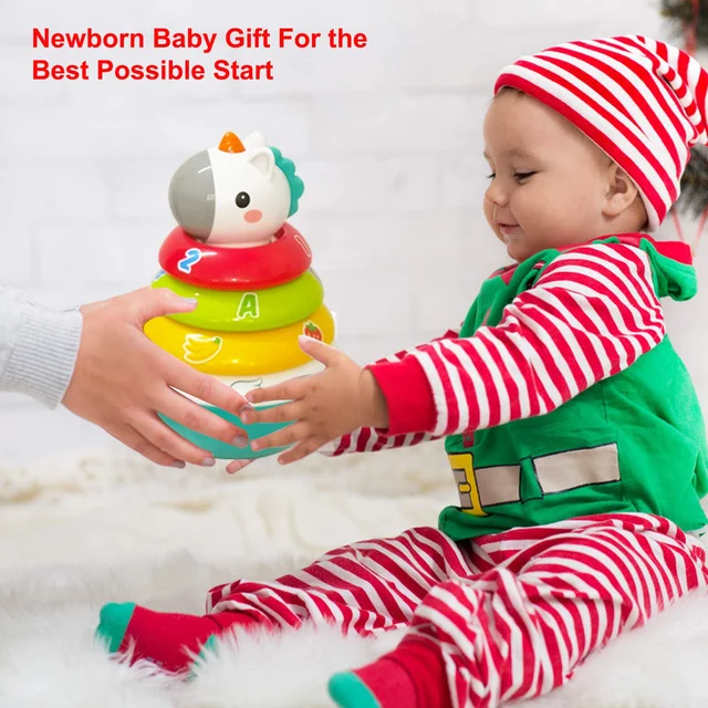 HOLA Baby Unicorn Stacking Rings Toys - Rainbow Montessori Roly Poly Toy for Infant 3 + Months Girls and Boys 6