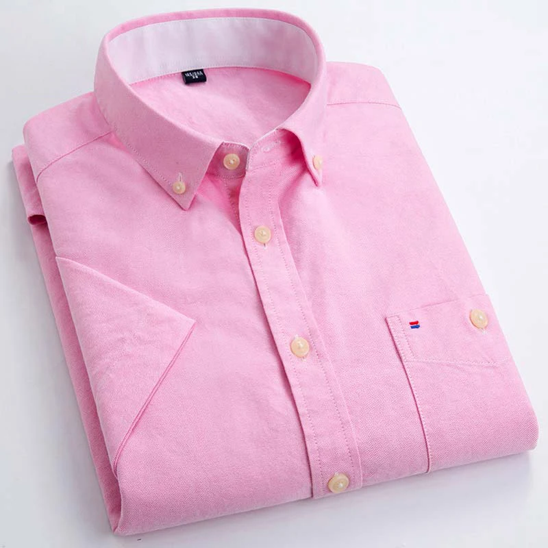 Summer Short Sleeve Men's Solid Oxford Casual Shirt Easy Care plain leisure Comfortable regular Fit dress shirts