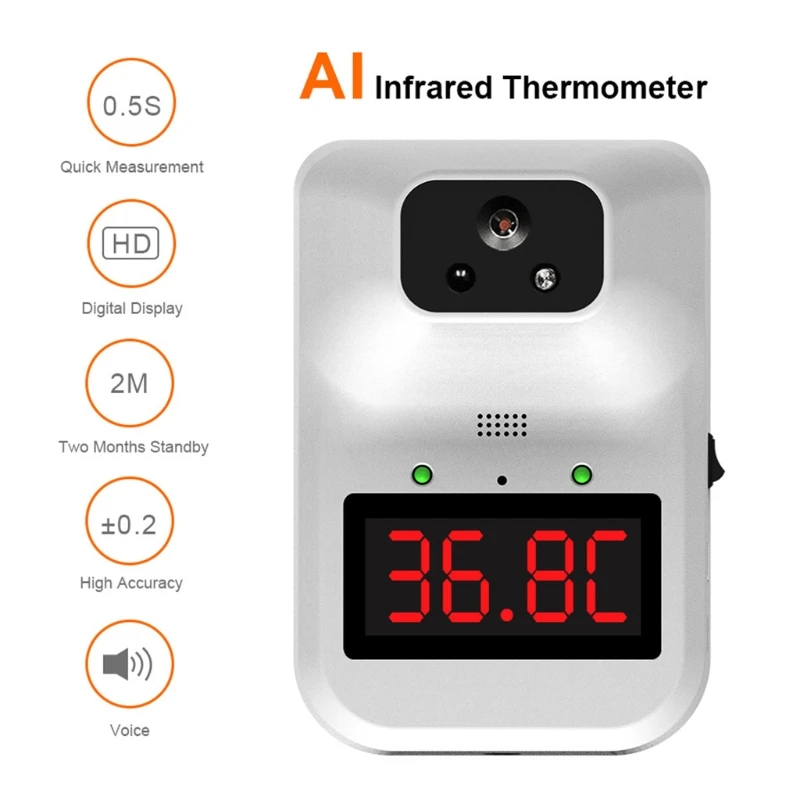 

Wall Mounted USB Thermometer Non Contact with ℃/℉ Display Fever Alarm Accurate Reading for Indoor Outdoor