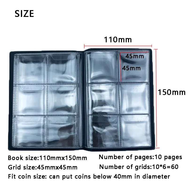 Coins Collection Album coins collection album 60 Piece/Coin Storage Book Can Put less than 40 mm Coins have Anti-slip cover Coin Hold Book 6 Grids/page