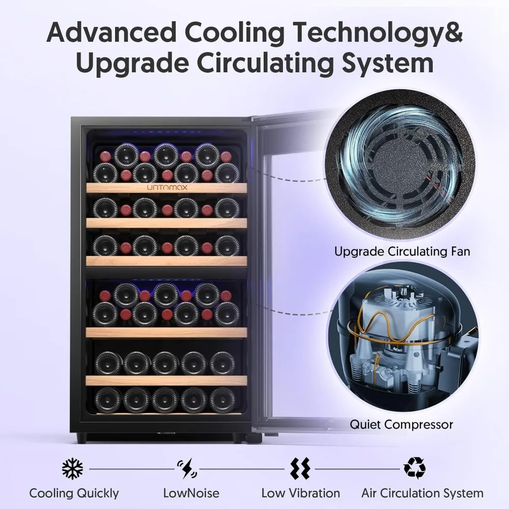 Wine Cooler Refrigerator Freestanding w/Lock,Digital Temperature Control Compressor Wine Cellar,Fast Cooling Low Noise No Fog