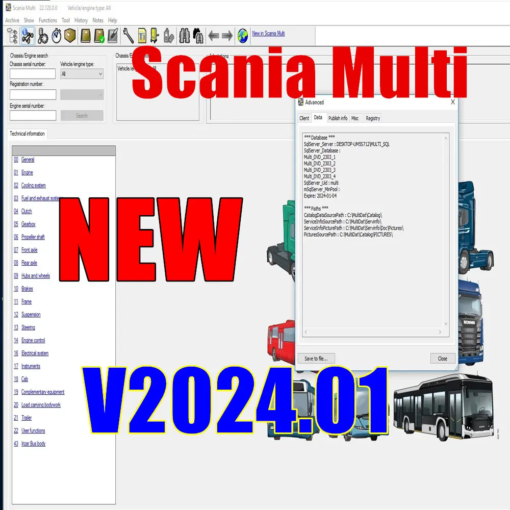 

Newest 2024.01 Scania Multi full installation file Electronic Parts Catalogue for Scania Multi Truck Bus and Engine Scania EPC