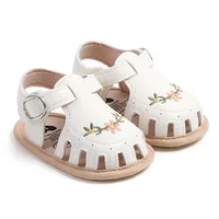 Baby Girl Sandals PU Leather Non-slip Embroidery Flower Summer Flats Toddler Shoes for Casual Daily 2