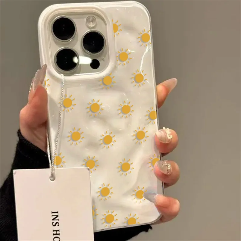 Luxury Yellow Sun Glossy Wave Texture Phone Case - Shockproof Soft Silicone Cover