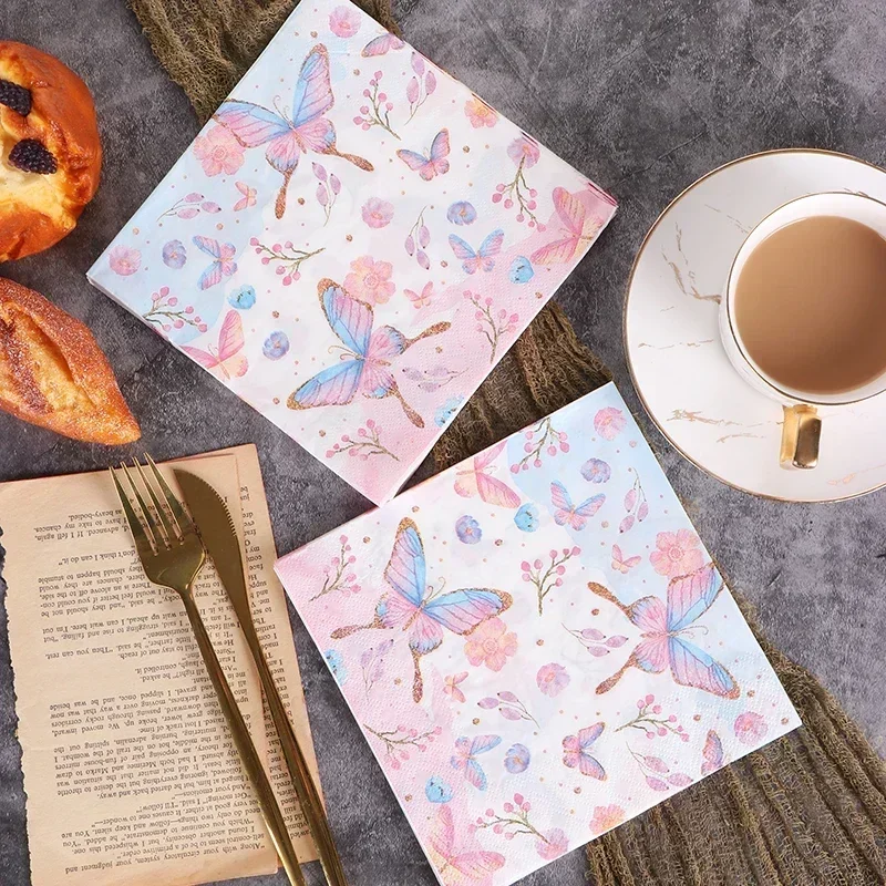 Butterfly Colored Printed Paper Napkins Birthday Wedding Wine Papel Party Decorations Disposable Colorful Printed Napkin Tissue